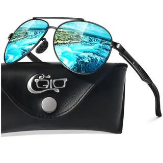 CGID Sonnenbrille Herren Pilotenbrille Polarisiert Al-Mg Metallrahmen | Ultraleichte Fliegerbrille UV400 Schutz,CAT3 CE,Fahren,Angeln Reisen,Laufen,Golfen mit Lederetui - M