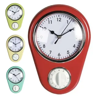 Retro Wanduhr mit Eieruhr für die Küche Vintage Küchenuhr Kurzzeitwecker...