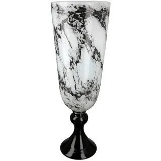 Gilde Deko Vase Pokal auf Fuß - Glasvase Marmoroptik - Elegante Dekoration Wohnzimmer - Geschenk Geburtstagsgeschenk - Farben: Schwarz Weiß Höhe 42 cm
