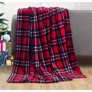 Kuscheldecke 130x150 Rot Kariert, 3D Gedruckte Flanell Fleecedecke Kariertes Muster Weiche und Warme Wohndecke, Decke als Sofadecke, Tagesdecke Wolldecke für Kinder Erwachsene