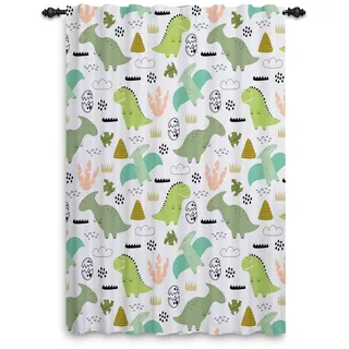 ggaimwf Dinosaurier-Vorhänge für Kinderzimmer Cartoon-Tiere Wildtiere Jurassic-Zeit Süßer Dino Vulkan Fenstervorhänge Vorhänge mit Schlaufe Kinderzimmer Hängender Raumteiler 135x245cm 1 Panel