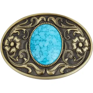 GORGECRAFT Türkise Steinknöpfe 90 x 66 mm Gürtelschnallen Für Herren Amerikanischer Western Cowboy Indische Elemente Vintage-Türkis-Gürtelschnalle Oval Mit Blume Für Herrengürtel Antik Bronze