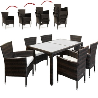 CASARIA® Polyrattan Gartenmöbel Set 7 teilig Stühle stapelbar inkl. 7cm Auflagen 150x90cm Gartentisch Terrasse Balkon Möbel Sitzgruppe Essgrupp...