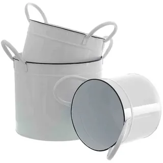 Linoows Pflanzkübel Töpfe Set, Pflanzgefäße, drei Metall Blumenkübel (Set), 3 Landhaus Garten Kübel weiß