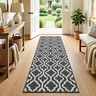 SHACOS Teppich Läufer Flur Waschbar 60x180 cm Teppichläufer Dünn Dunkelgrau | Küchenteppich Rutschfest, Flurteppich Modern Schmal, mit Gummirücken, für Flur, Küche, Eingang, Balkon, Decor
