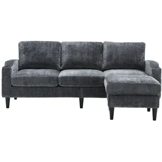 Graues 4-Sitzer Sofa mit Hocker Chenille Bezug modular Stauraum Armlehnen Getränkehalter Seitentaschen 70x190cm