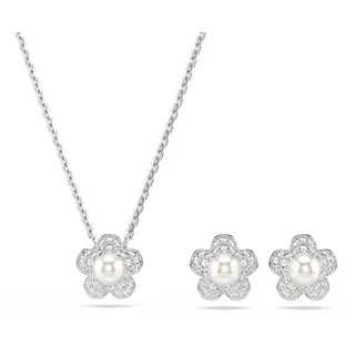 Swarovski x Ariana Grande Set, Kristallperle, Rundschliff, Blume, Weiß, Rhodiniert