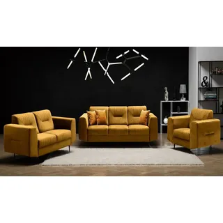 Beautysofa Polstergarnitur VENEZIA, (Sessel + 2-Sitzer Sofa + 3-Sitzer Sofa im modernes Design), mit Metallbeine, Couchgarnituren aus Velours gelb