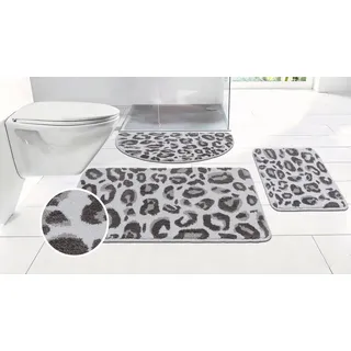 OTTO home Badematte Regona Leo, Badvorleger, Badezimmer Teppich, Duschvorleger, Höhe 10 mm, rutschhemmend beschichtet, schnell trocknend, fußbodenheizungsgeeignet, Polyester, rechteckig, Leoparden-Muster, Animal Print, modern grau rechteckig | 55 cm x 50 cm x 10 mm