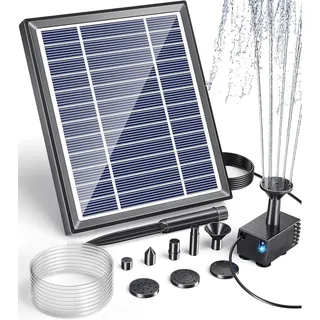 Poposoap Solarbrunnen Für Vogelfontäne, 3w Solarwasserpumpe Mit 1,2 M Schlauch, 5 Düsen, Solar Springbrunnen Für Außen Kleine Teiche, Garten