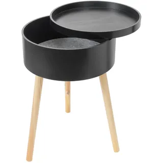 BONETTI Beistelltisch Beistelltisch rund mit Stauraum und Tablett aus Holz, ca. Ø 38 x 59 cm, Skandinavisches Design, Nachttisch schwarz