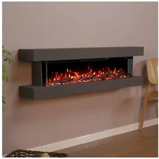 GLOW FIRE Elektrokamin Clear Wall Elektrokamin mit 3D Feuer und Heizung (Thermostat), Elektrischer Wandkamin mit APP Steuerung, Heizleistung (900- 1800 W) grau 42 cm