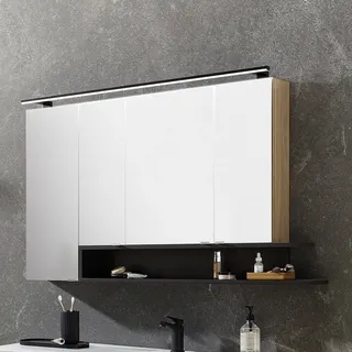 Puris c!puro Serie B Spiegelschrank 135 x 80 cm mit 4 Türen und Regal rechts geöffnet, Badmöbel,