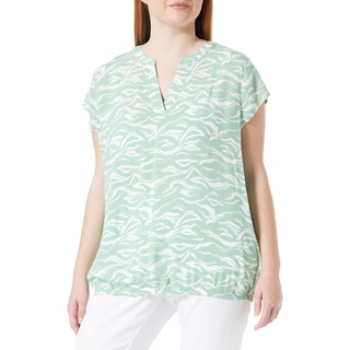 TOM TAILOR Damen Kurzarm-Bluse mit Muster , green small wavy design, 36