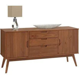 IDIMEX Sideboard Tivoli skandinavischen Design Kastanien dunkel braun lackiert - Kommode aus Massivholz, mit 2 Türen und 3 Schubladen, Buffetschrank Geschirrschrank