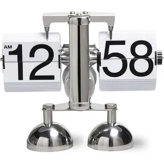 Tischuhr, Retro-Flip-Uhr, Flip-Schreibtischuhr, Klappbare Tischuhr, Automatische Klappuhr, batteriebetrieben, Silber - Silber