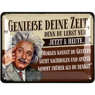 LANOLU Retro Blechschild- Genieße deine Zeit - Poster aus Metall mit Zitat, Geschenke für Freundinnen, Lebensweisheiten in Shabby Deko Style, Sprüche vintage Metallschild 15x20cm