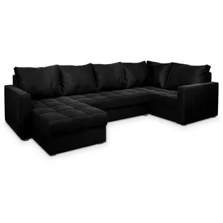 masseno Ecksofa U-Form Polyester 4-Sitzer Schwarz