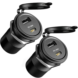 acegoo 12V USB C Steckdose 65W PD & 18W QC, Wohnmobil Auto USB Dose Buchse 12 Volt KFZ Zigarettenanzünder Wasserdicht Laptop Ladegerät für Camper Auto Motorrad Boot LKW Wohnwagen, 2 Stück