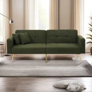 MERAX Schlafsofa mit Bettfunktion, Bettsofa, Klappsofa, Gästebett,umwandelbares Schlafsofa mit Lammwolloberfläche und vergoldeten Beinen - Grün