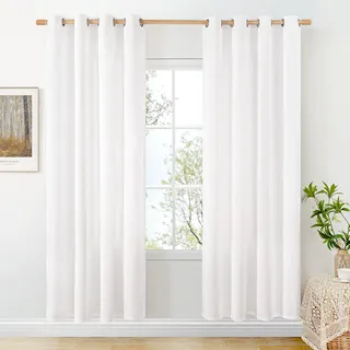 BGment Weiße Leinen-Vorhänge für Wohnzimmer, 200 cm lang, dicke, halbtransparente Fenstervorhänge mit Ösen, Lichtfilterung, nicht durchsichtig, für Schlafzimmer, 2 Paneele, jeder Vorhang 132 cm breit