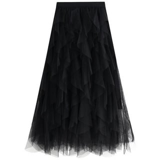 FIDDY Tüllrock unregelmäßiger Petticoat Tüll-Stufenrock Rock in A-Linie-Tullrock schwarz