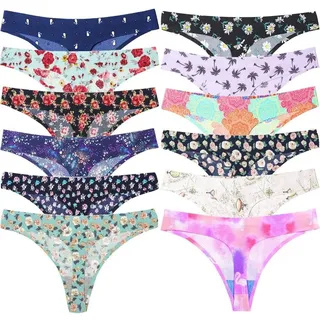 YUHOOE 12er Pack Damen Atmungsaktive Tangas,High-Stretch Sexy String Slips Seamless Invisible Bikini Hipster,Low Rise Nahtlos Unterhosen Thong,Multipacks