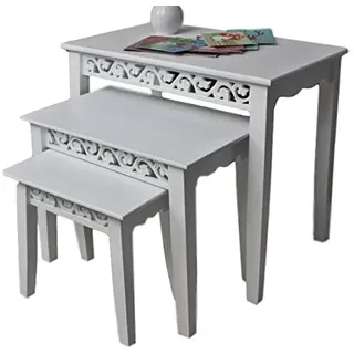elbmöbel 3X Tisch Beistelltisch antik weiß Landhaus Shabby-chic Nachttisch Set Konsole