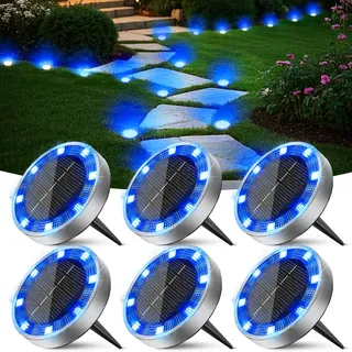 Peasur Solar Bodenleuchten Aussen, 6 Stück 8 LED Blau Solarlampen für Außen Garten Wetterfest, Solarleuchten Gartenbeleuchtung für Boden Weg Rasen Gehweg