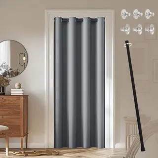 Türvorhang 195 x 132 cm, grau, mit Teleskopstange 70-125 cm, für Zimmer