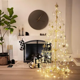 Barton Schmiedeeisen-Ornament-Ausstellung, Weihnachts-Haken für Ornamente, kleine Bastelartikel, Baum, einfache Montage mit Standfuß, 195,1 cm, Gold