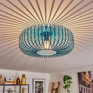 HOFSTEIN Deckenleuchte Wemude, moderne Deckenlampe aus Metall - Moderne Vintage Lampe, 1-flammig E27 - Spannender Lichteffekt durch Gitter-Optik, Rund, Petrol, 40 cm -Schlafzimmer, Esszimmer, Küche