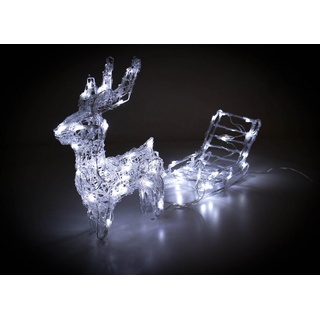 Bubble-Store Weihnachtsfigur Weihnachtsbeleuchtung (Weihnachtsdekoration beleuchtet für innen & außen), Rentier mit Schlitten, 64 LEDs kaltwweiß, Weihnachtsdeko weiß