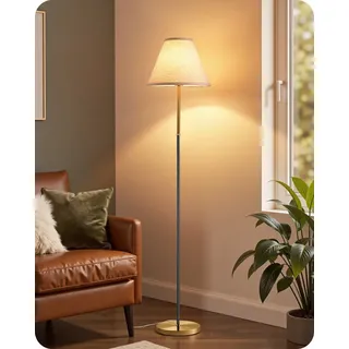 EDISHINE Stehlampe Wohnzimmer, LED wechselbar, warmweiß, Leselampe für Ecke, Stehlampe mit Leinenstoff-Schirm, 2700K beige|schwarz