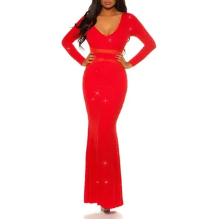 Koucla Glitter Silvester V-Neck Cocktail Kleid mit Mesh-Einsatz M - M