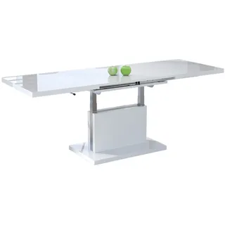 Mazzoni Couchtisch Aston Weiß Hochglanz stufenlos höhenverstellbar ausziehbar 120 bis 200, Funktionstisch, Wohnzimmertisch, Tisch, Esstisch, Sofatisch weiß 120 cm x 56 cm x 80 cm