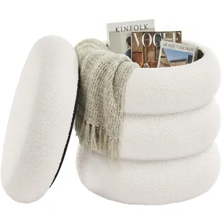 SONGMICS Schminkhocker, Sitzhocker mit Stauraum, Teddy-Fleece, 43 x 47 cm | Polsterhocker, Fußhocker, Deckel abnehmbar, einfacher Aufbau, Wohnzimmer, Flur, Cremeweiß, ISLAND Kollektion LOM015WD01