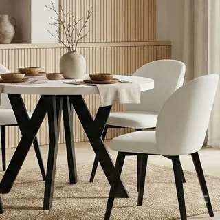 Dekori Möbel Runder Ausziehbarer Tisch für Esszimmer mit Holzbeinen, Pero, Loft-Stil, Skandinavische, Durchmesser Varianten: von 90 bis 220 cm (Weiß/Schwarz, 100/150 cm)