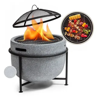 blumfeldt Grail Feuerschale mit Grill MGO & Stahlschale inkl. Funkenschutz Dunkelgrauer Granit