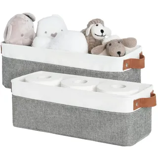 StorageWorks Schmale Aufbewahrungskorb Bad, Robuste Schrank Organizer, Körbe Aufbewahrung mit Griffen, Aufbewahrungskorb Stoff für Regale, Ordnungsboxen für Badezimmer, grau, 2 Stück