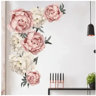Montegoni Wandtattoo Pfingstrose Rosenblüten Wandsticker (Wandaufkleber Deko für Wohnzimmer,Mädchenzimmer), wasserdichte abnehmbare