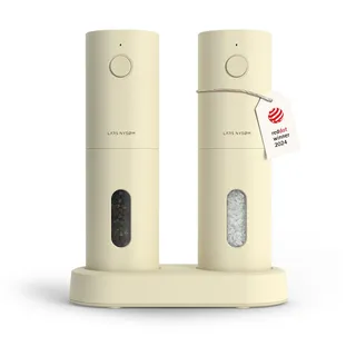 LARS NYSØM Salz und Pfeffermühlen Elektrisch Set I Keramikmahlwerk fein bis grob I USB Wiederaufladbar mit Ladestation I Automatische Salz und Pfefferstreuer I Gewürzmühlen Set (Butter Cream)