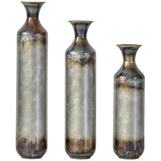 KLAM HOME Bodenvase Große Bodenvase 3er Set aus Metall, (50/65/83 cm), Mid-Century Modern (Dekovase Boden bis zur Decke reichende Vase, hohe dekorative Vase), Vintage Deko, Dekorative Vase für Wohnzimmer, Flur und Schlafzimmer braun|silberfarben