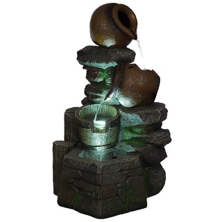XL Brunnen Steine,Krüge, mit 3 LED Leuchten,G53-17022, (Brunnen10), LED Lampen Dekobrunnen Springbrunne MIT elektrischer Pumpe 57cm hoch