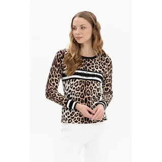 Passioni Strickpullover mit Leoprint und Logo braun 48