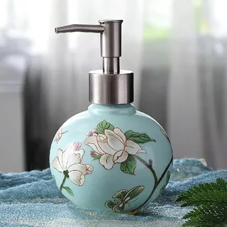 Handgefertigter Keramik-Seifenspender für Badezimmer, Küche, Dusche, runde Kugelform, dekorativ, Vintage, chinesische Malerei, nachfüllbar, Handlotion, Pumpflasche für Flüssigseife, Shampoo, Lotionen,