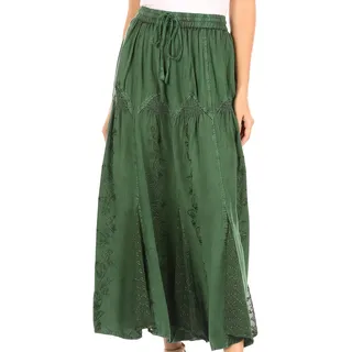 Sakkas Olivia Damen Maxi böhmischen Zigeuner Langen Rock mit elastischer Taille und Spitze - Grün - OSP - Einheitsgröße Große Größen