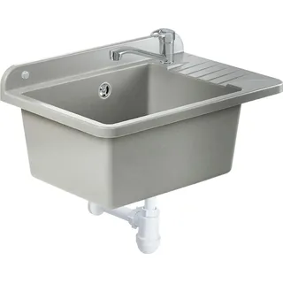 GOSPO Ausgussbecken "Tornio",Spülbecken mit Mischbatterie, Waschbecken, 50cm, Graphit - Grau