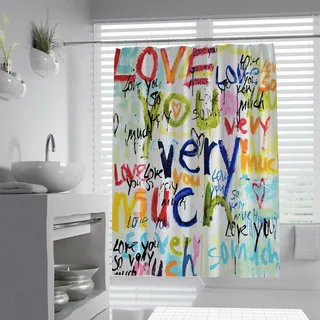 Via Vela Kinder Duschvorhänge Street Art Graffiti Bunte lustige Duschvorhänge Sets für Badezimmer wasserdichte Duschvorhangeinlage 90x180 cm