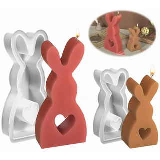 NSXIN 2 Stück Ostern Kaninchen Silikonformen, 3D Osterhase Gießformen DIY Handwerk Backform, Ostern Hasenform Kerzenhalter Epoxidharz Formen für Kuchen, Schokolade, Seife, Ostern Deko (Stil A)